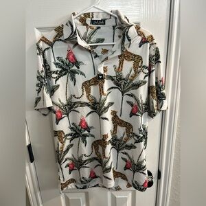 Bad Birdie Shirt Adult medium Polo Cheetah Parrot Floral Golf Performance Mens M